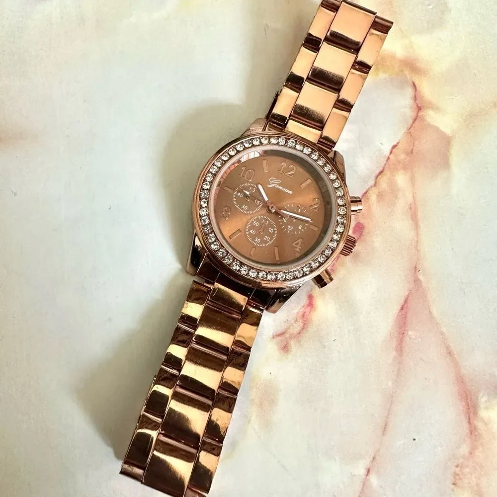 Geneva rose gold tone  rhinestone Watch